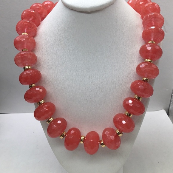 Strawberry Quartz Faceted Chunky Bead Necklace - Picture 1 of 4
